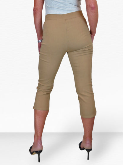 High Waisted Cropped Skinny Pedal Pushers Trousers Camel Beige