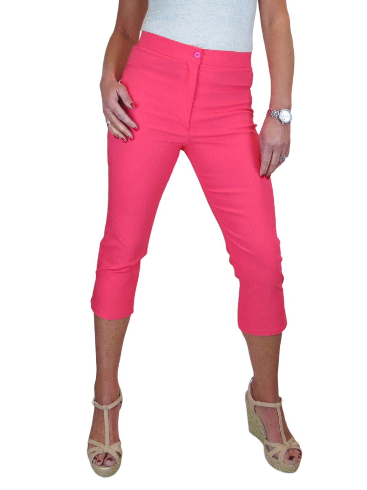 High Waisted Cropped Skinny Pedal Pushers Trousers Coral