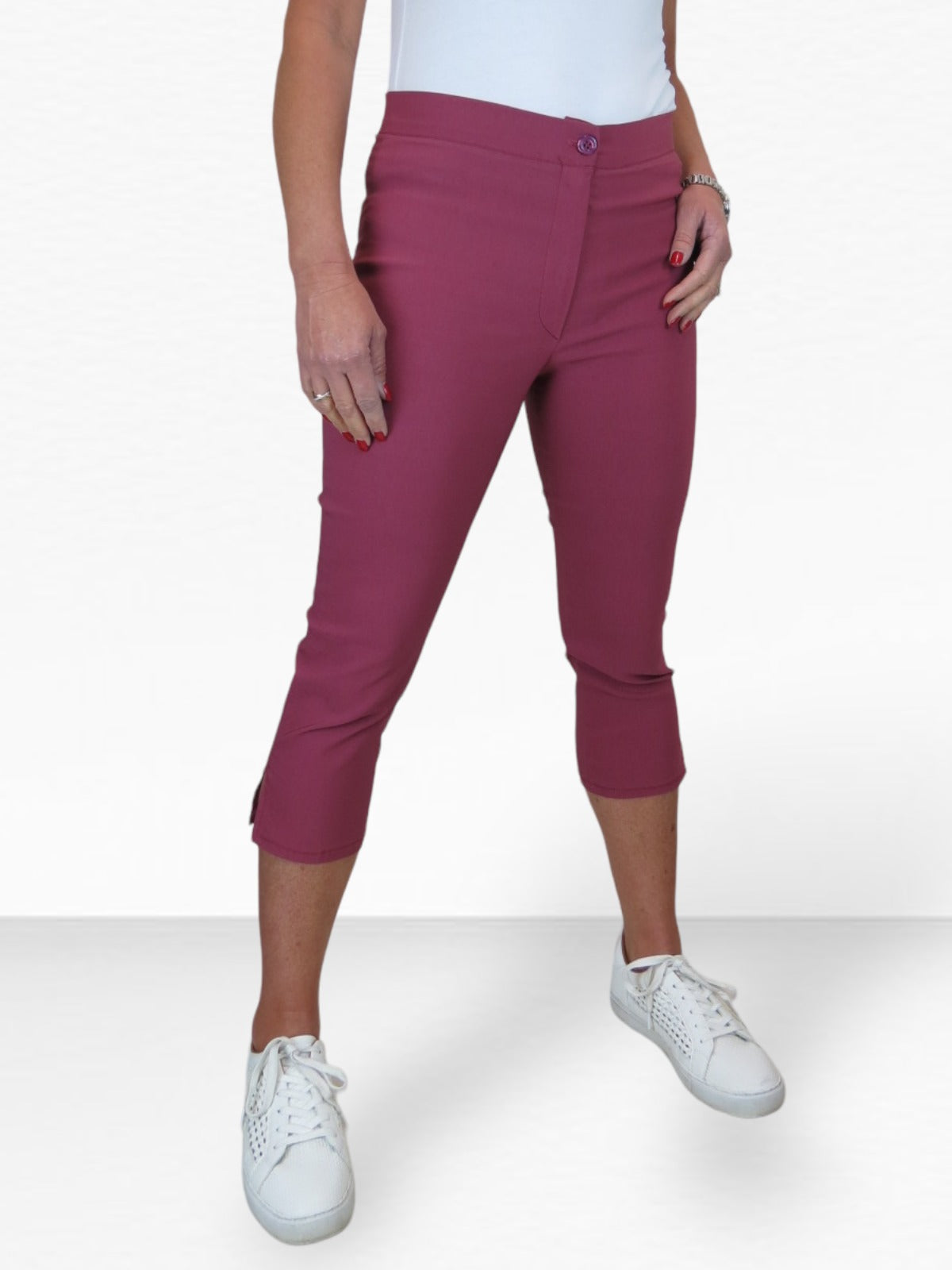 High Waisted Cropped Skinny Pedal Pushers Trousers Deep Rose