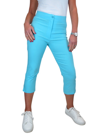 High Waisted Cropped Skinny Pedal Pushers Trousers Light Turquoise