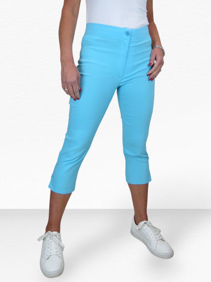 High Waisted Cropped Skinny Pedal Pushers Trousers Light Turquoise