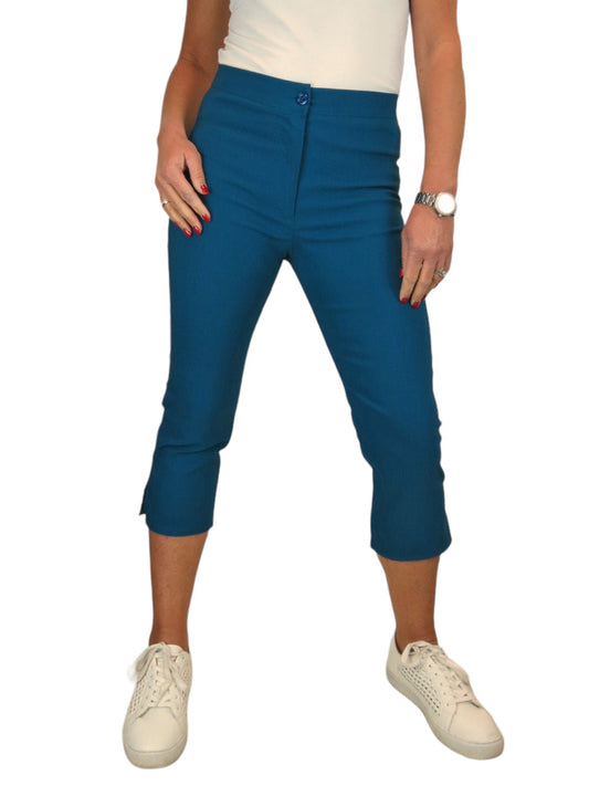 High Waisted Cropped Skinny Pedal Pushers Trousers Dark Teal
