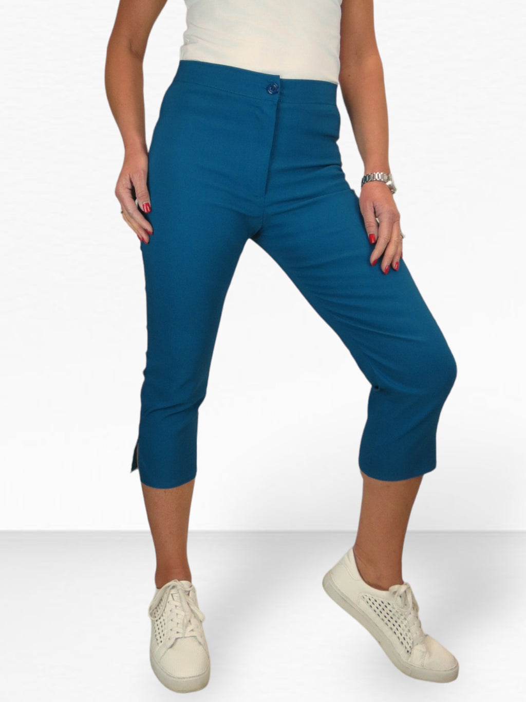 High Waisted Cropped Skinny Pedal Pushers Trousers Dark Teal