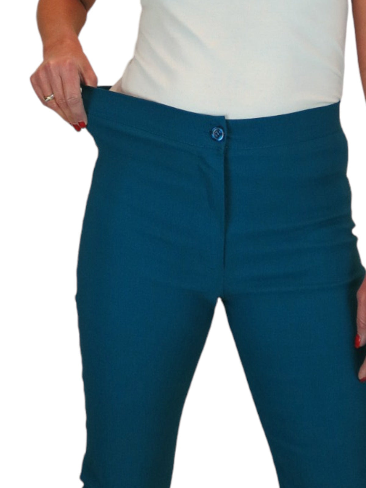 High Waisted Cropped Skinny Pedal Pushers Trousers Dark Teal
