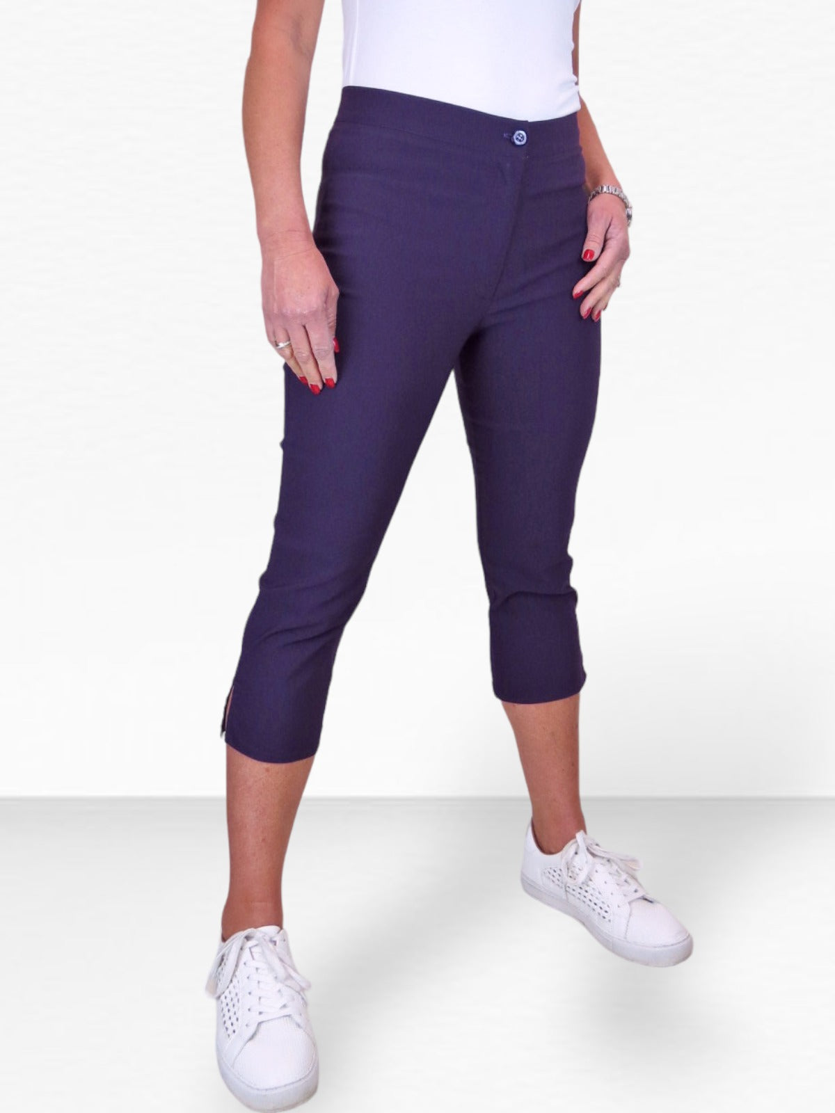 High Waisted Cropped Skinny Pedal Pushers Trousers Aubergine Purple