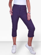 High Waisted Cropped Skinny Pedal Pushers Trousers Aubergine Purple