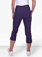 High Waisted Cropped Skinny Pedal Pushers Trousers Aubergine Purple