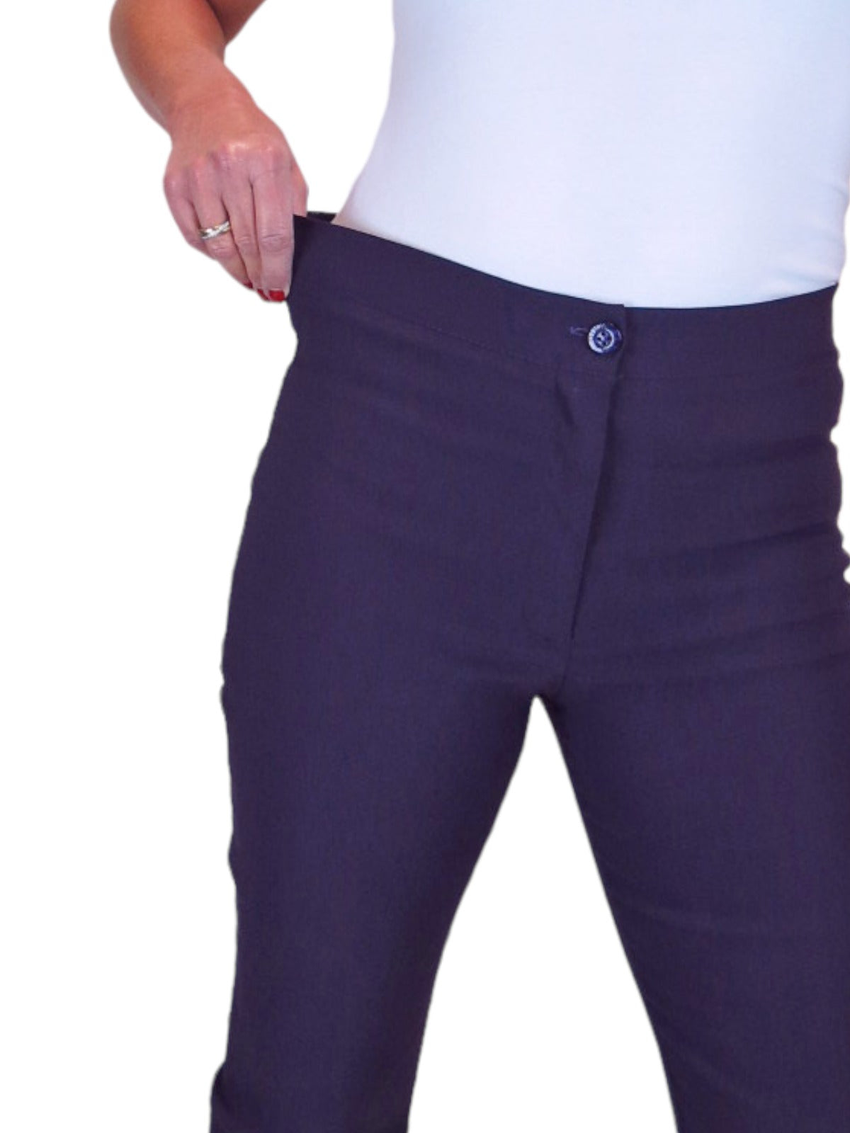 High Waisted Cropped Skinny Pedal Pushers Trousers Aubergine Purple