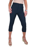 High Waisted Cropped Skinny Pedal Pushers Trousers Navy Blue
