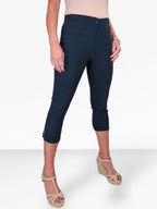 High Waisted Cropped Skinny Pedal Pushers Trousers Navy Blue
