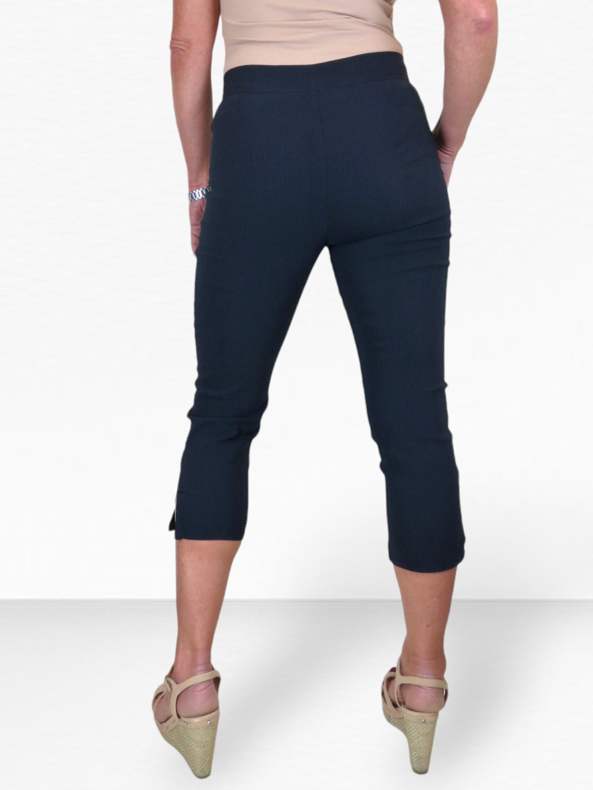 High Waisted Cropped Skinny Pedal Pushers Trousers Navy Blue