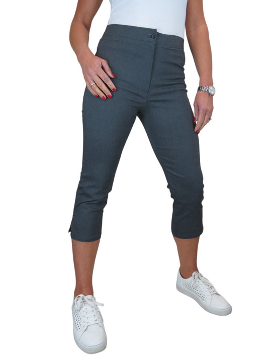 High Waisted Cropped Skinny Pedal Pushers Trousers Marl Grey