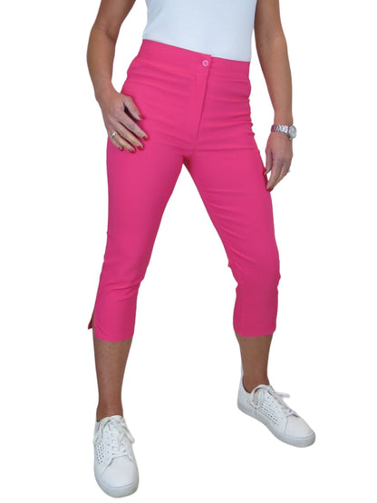 High Waisted Cropped Skinny Pedal Pushers Trousers Hot Pink