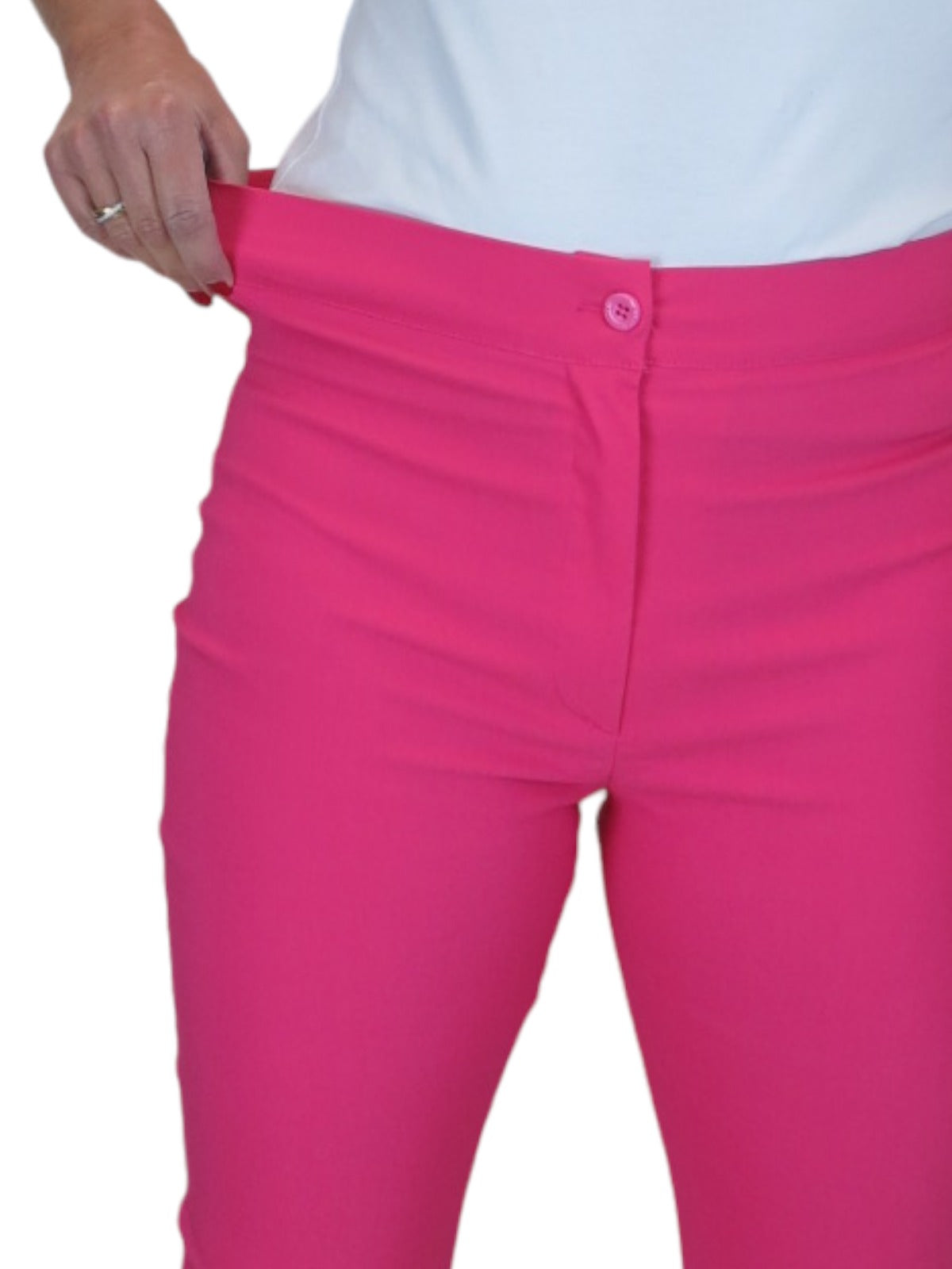 High Waisted Cropped Skinny Pedal Pushers Trousers Hot Pink