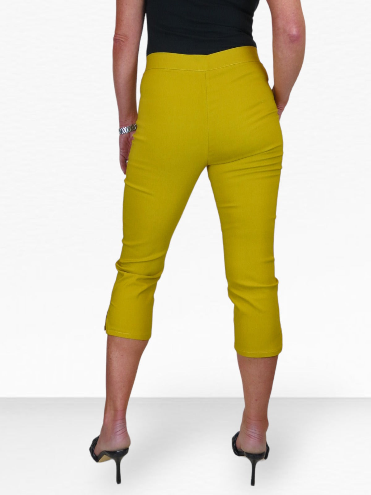 High Waisted Cropped Skinny Pedal Pushers Trousers Mustard Yellow