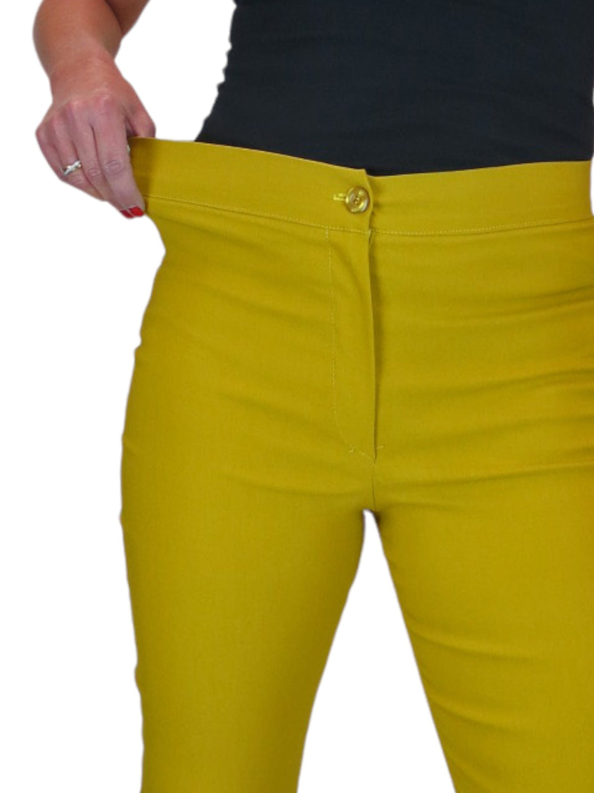 High Waisted Cropped Skinny Pedal Pushers Trousers Mustard Yellow