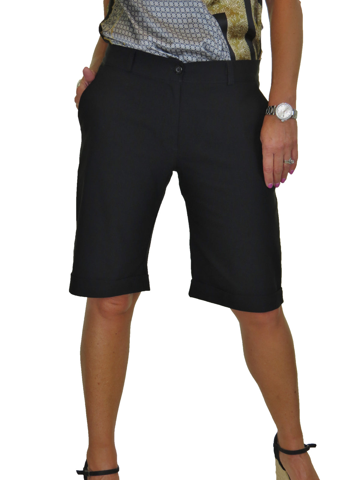 Ladies Above The Knee Stretch Shorts Black