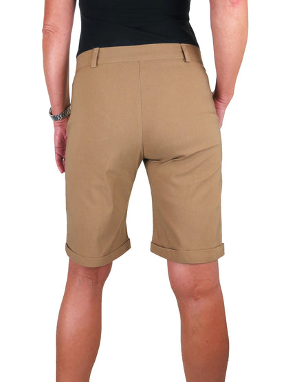 Ladies Above The Knee Stretch Shorts Camel Beige