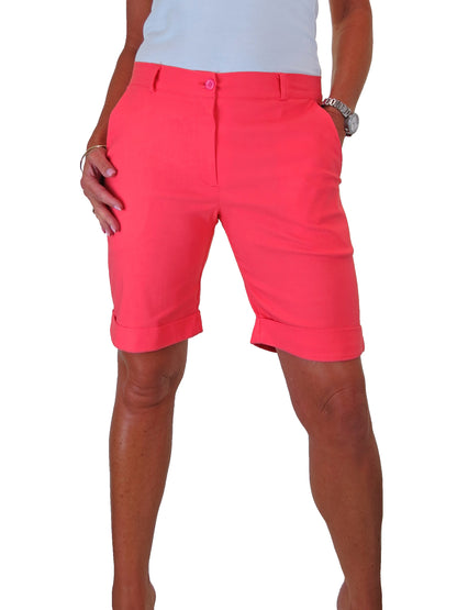 Ladies Above The Knee Stretch Shorts Coral Orange
