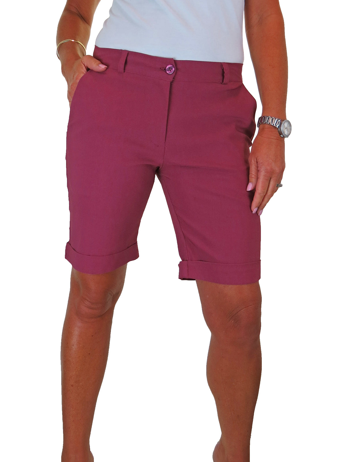 Ladies Above The Knee Stretch Shorts Dark Rose