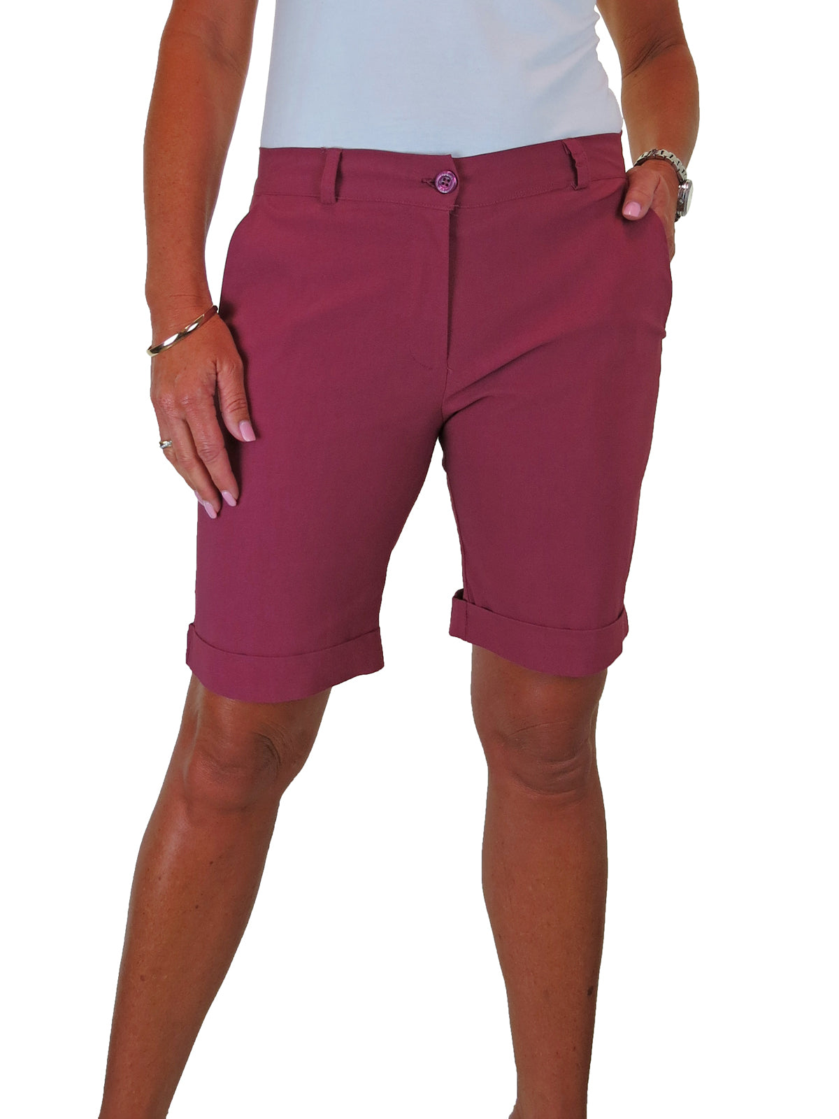 Ladies Above The Knee Stretch Shorts Dark Rose