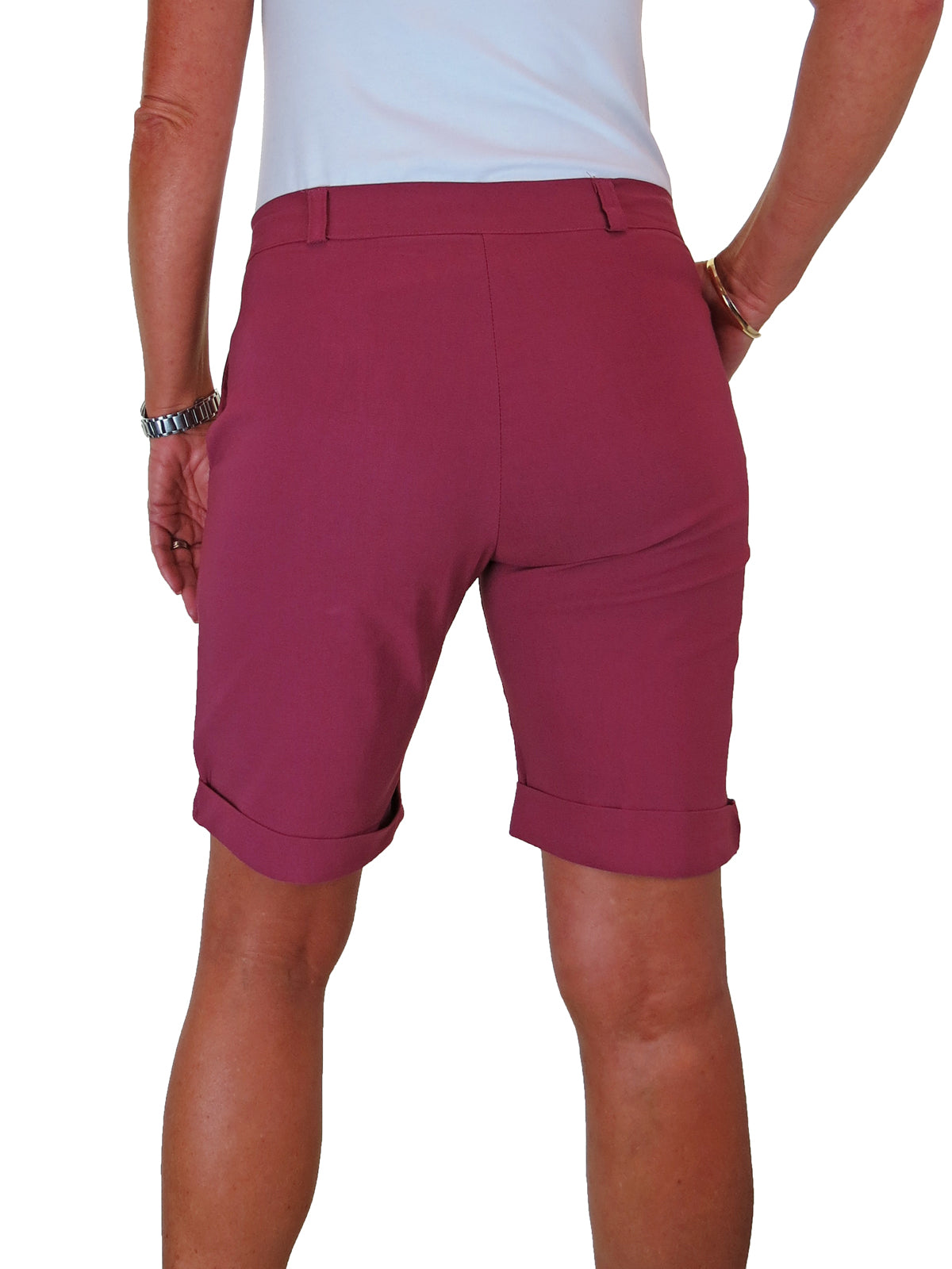 Ladies Above The Knee Stretch Shorts Dark Rose