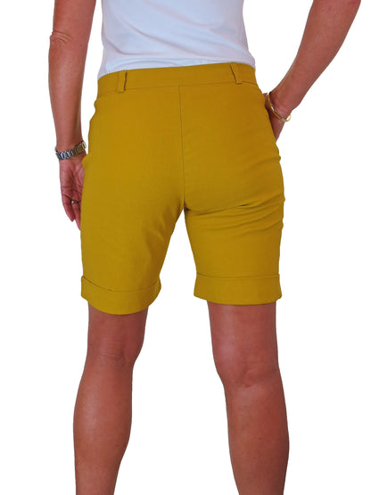 Ladies Above The Knee Stretch Shorts Mustard Yellow