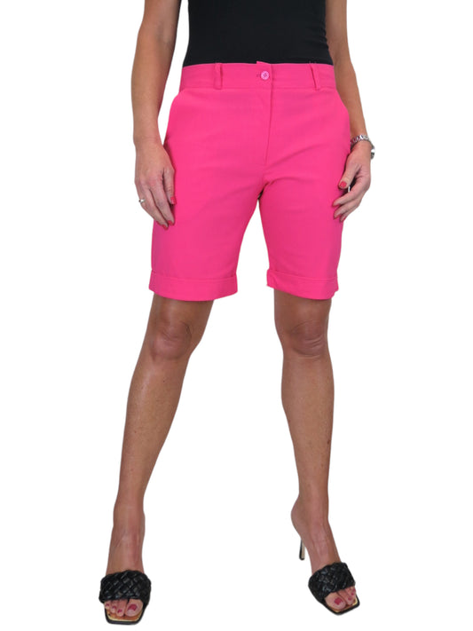 Ladies Above The Knee Stretch Shorts Hot Pink