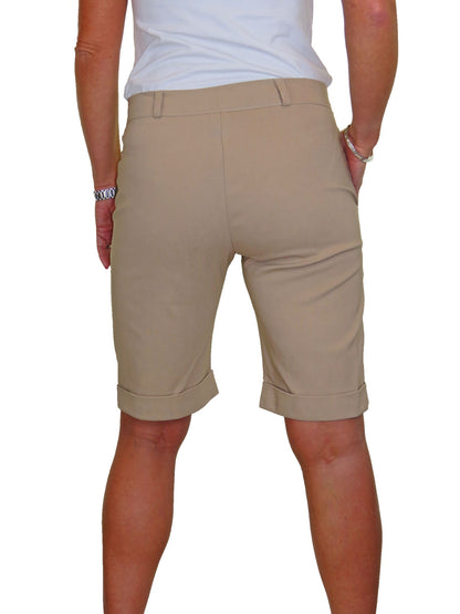 Ladies Above The Knee Stretch Shorts Beige