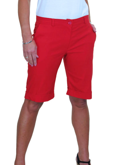 Ladies Above The Knee Stretch Shorts Red
