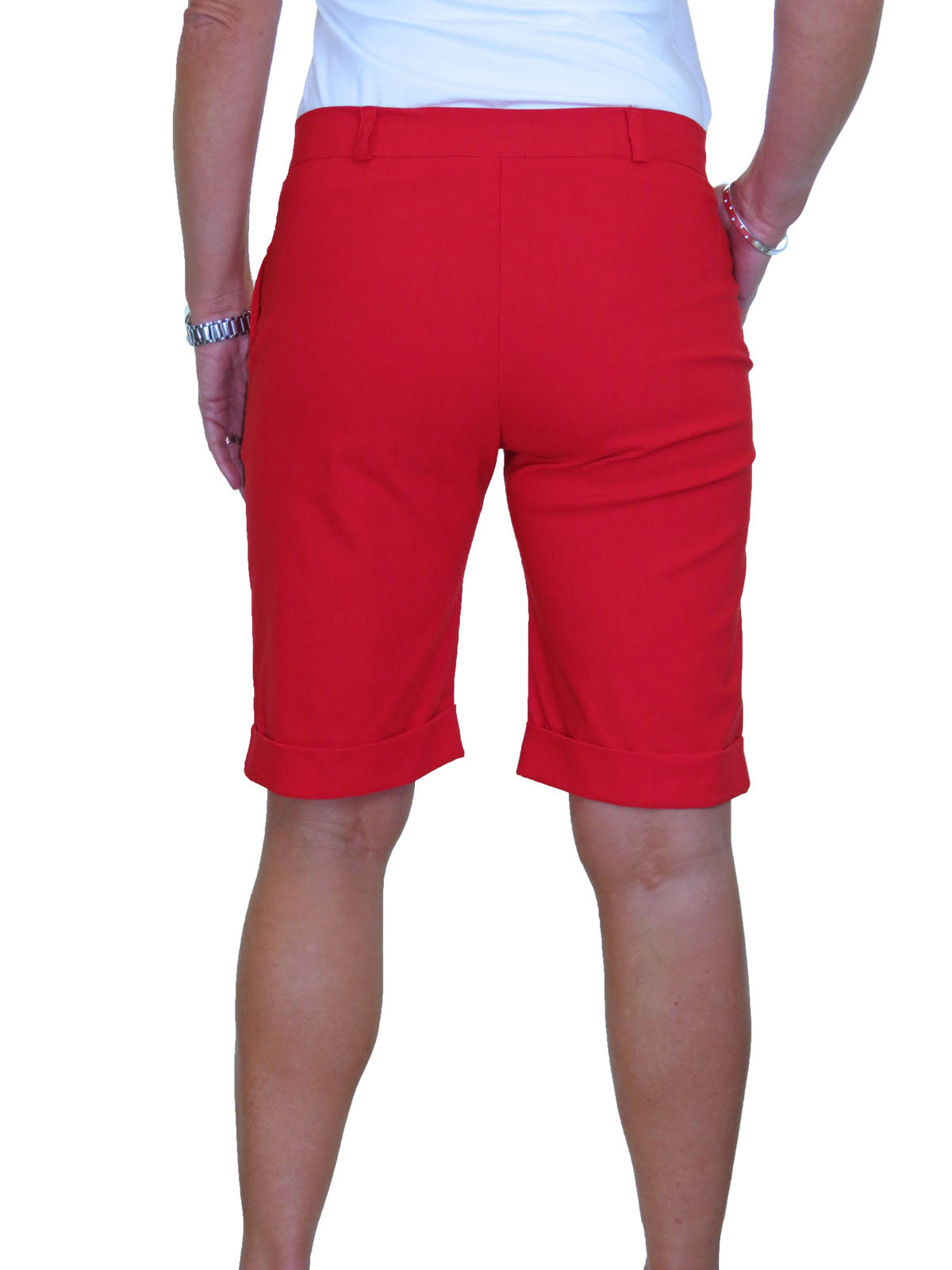 Ladies Above The Knee Stretch Shorts Red