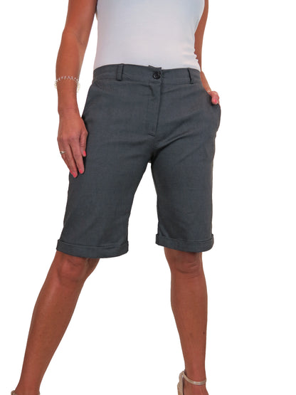 Ladies Above The Knee Stretch Shorts Grey