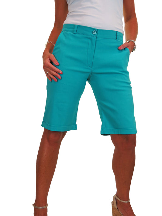 Ladies Above The Knee Stretch Shorts Turquoise