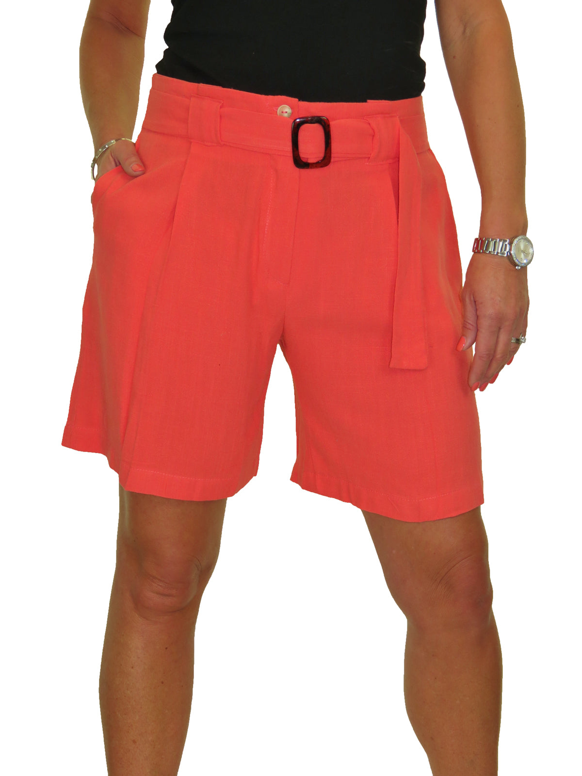 Summer Lightweight Mid Rise Paperbag Linen Shorts Coral