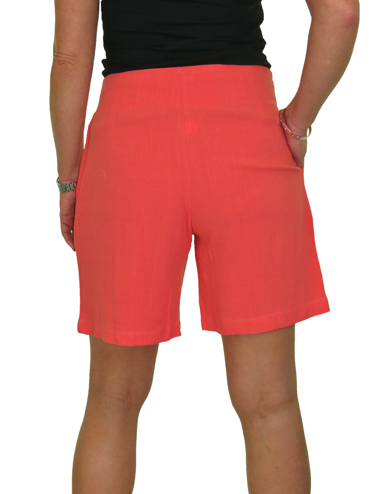 Summer Lightweight Mid Rise Paperbag Linen Shorts Coral
