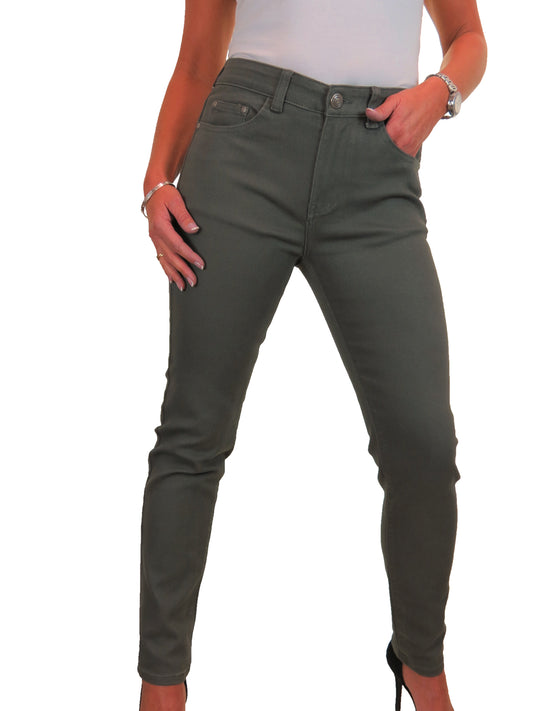 Womens High Waist Stretch Denim Jeans Khaki Green