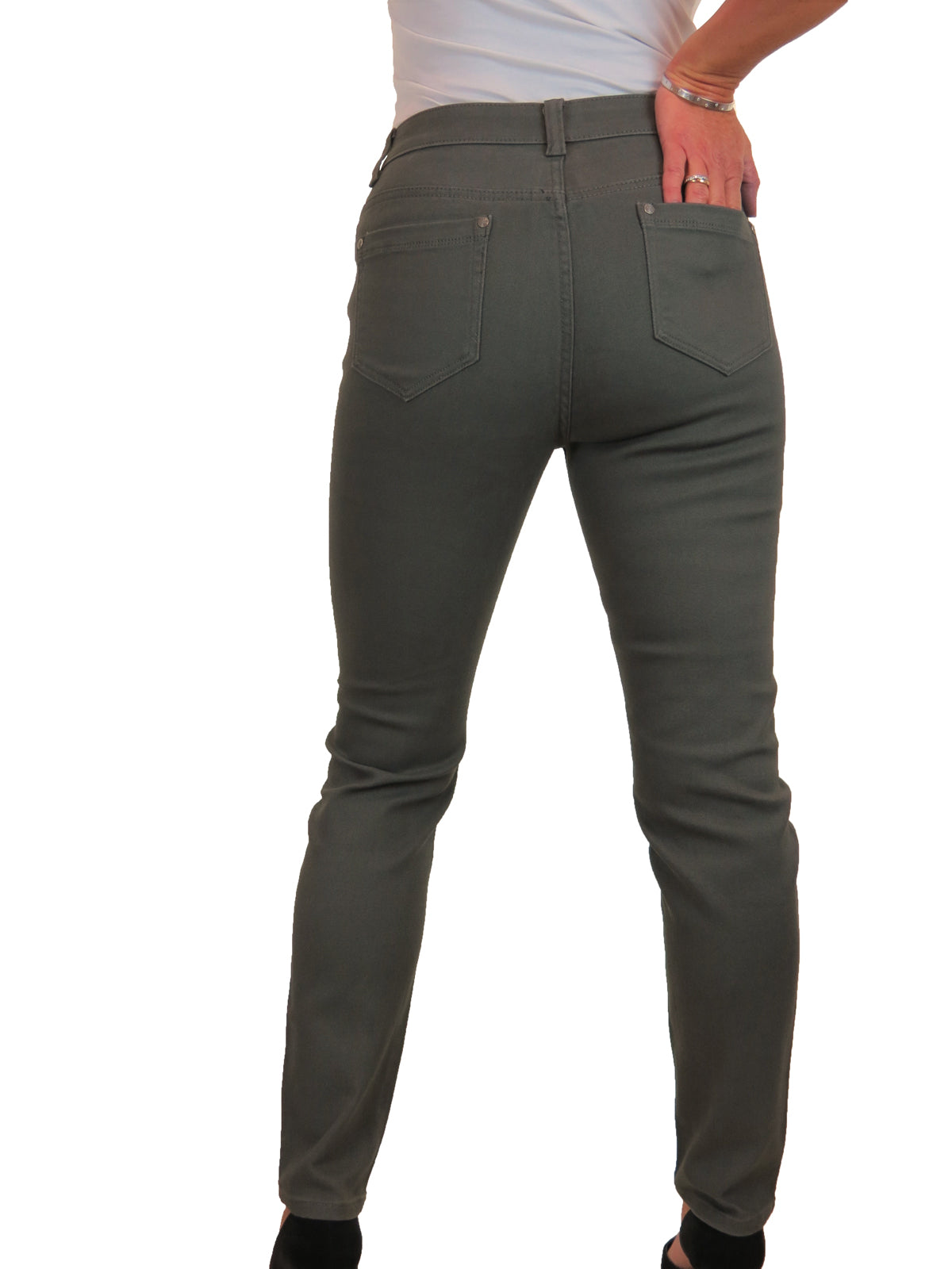 Womens High Waist Stretch Denim Jeans Khaki Green