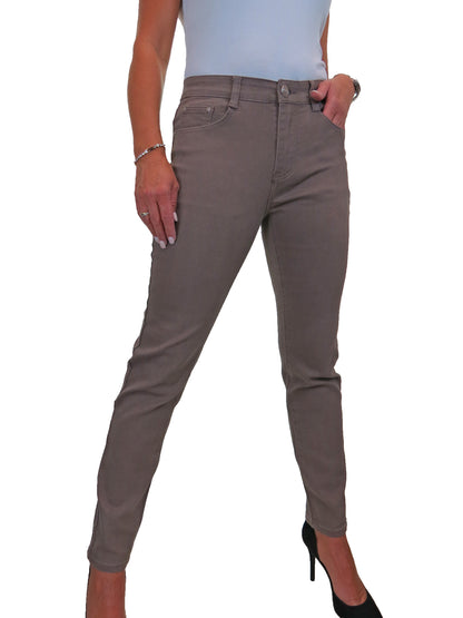 Womens High Waist Stretch Denim Jeans Taupe Brown