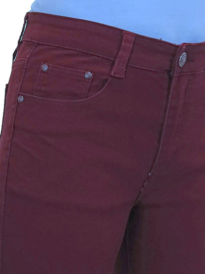 Womens High Waist Stretch Denim Jeans Bordeaux Red