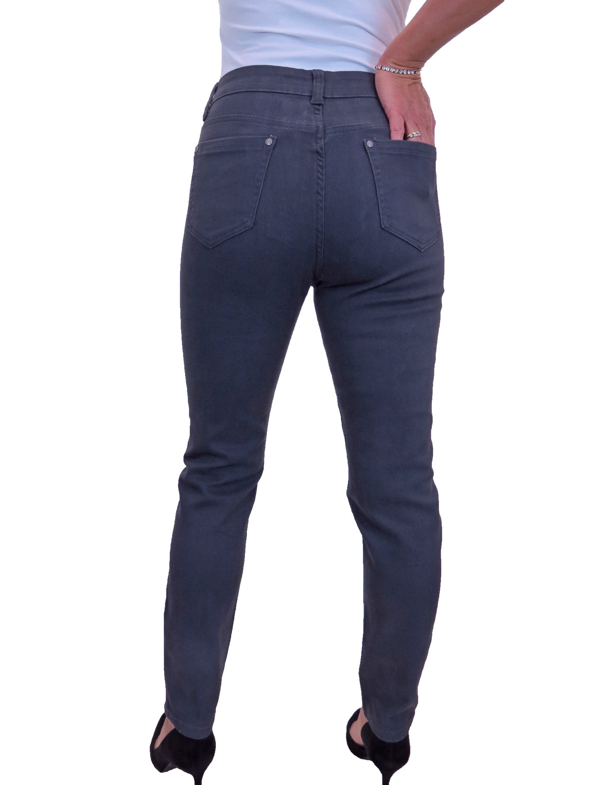 Womens High Waist Stretch Denim Jeans Dark Grey