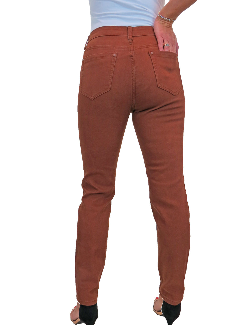 Womens High Waist Stretch Denim Jeans Brown (Rust)