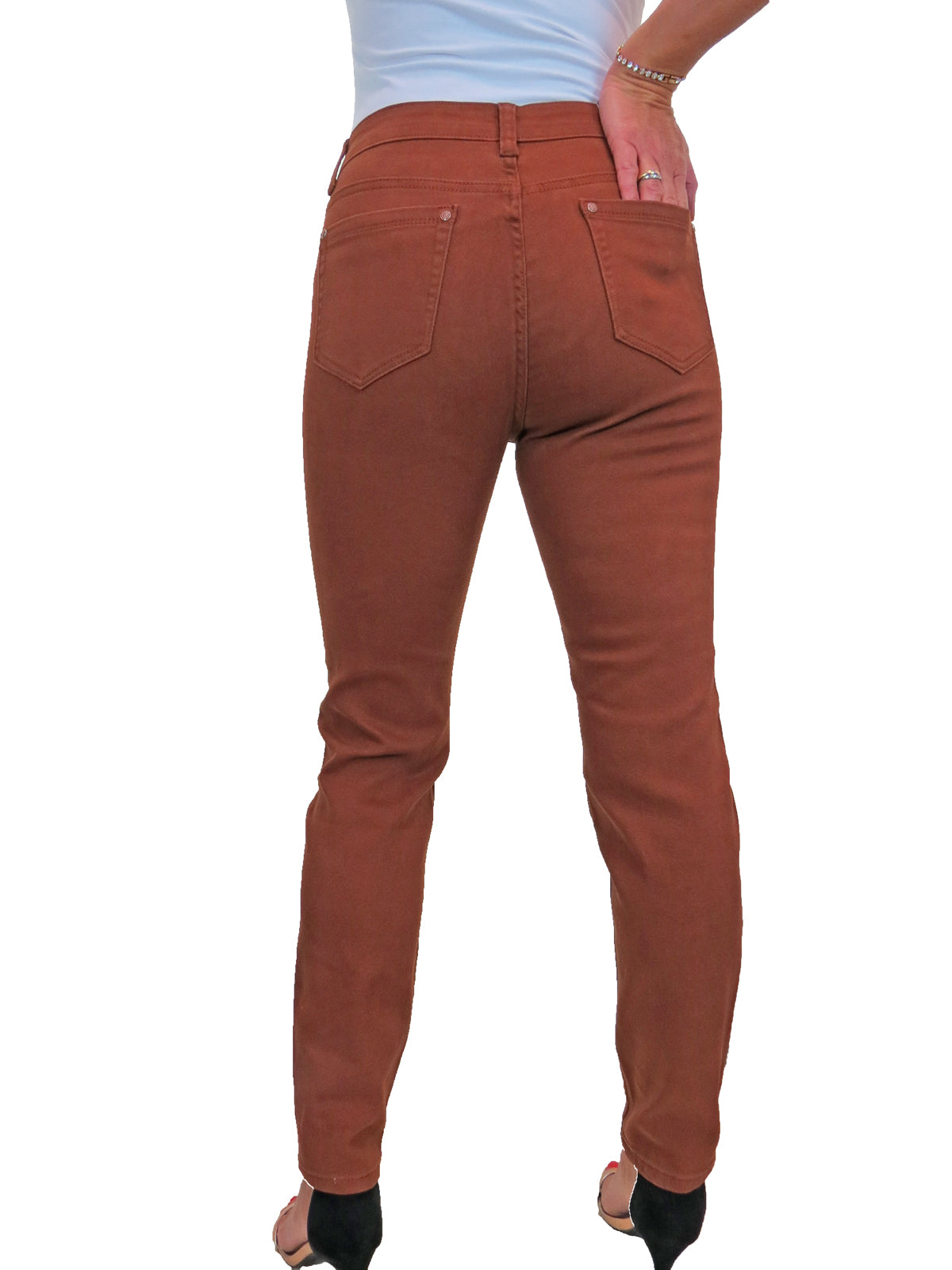Womens High Waist Stretch Denim Jeans Brown (Rust)