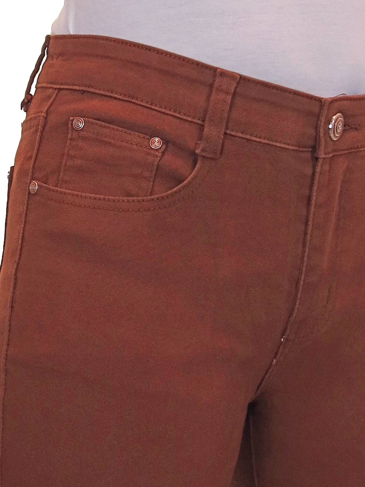 Womens High Waist Stretch Denim Jeans Brown (Rust)
