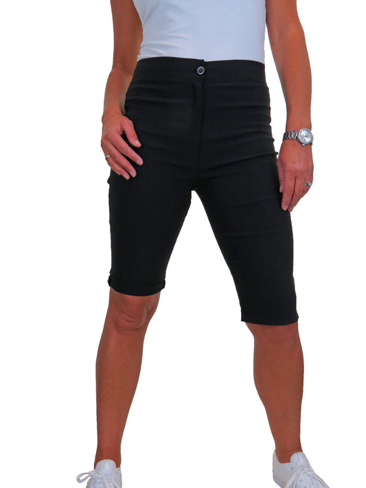 Womens High Waist Skinny Stretch Pedal Pusher Style Summer Shorts Black