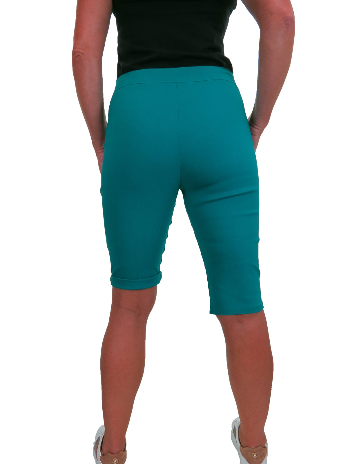 Womens High Waist Skinny Stretch Pedal Pusher Style Summer Shorts Teal Green
