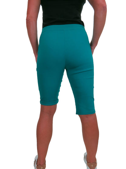 Womens High Waist Skinny Stretch Pedal Pusher Style Summer Shorts Teal Green