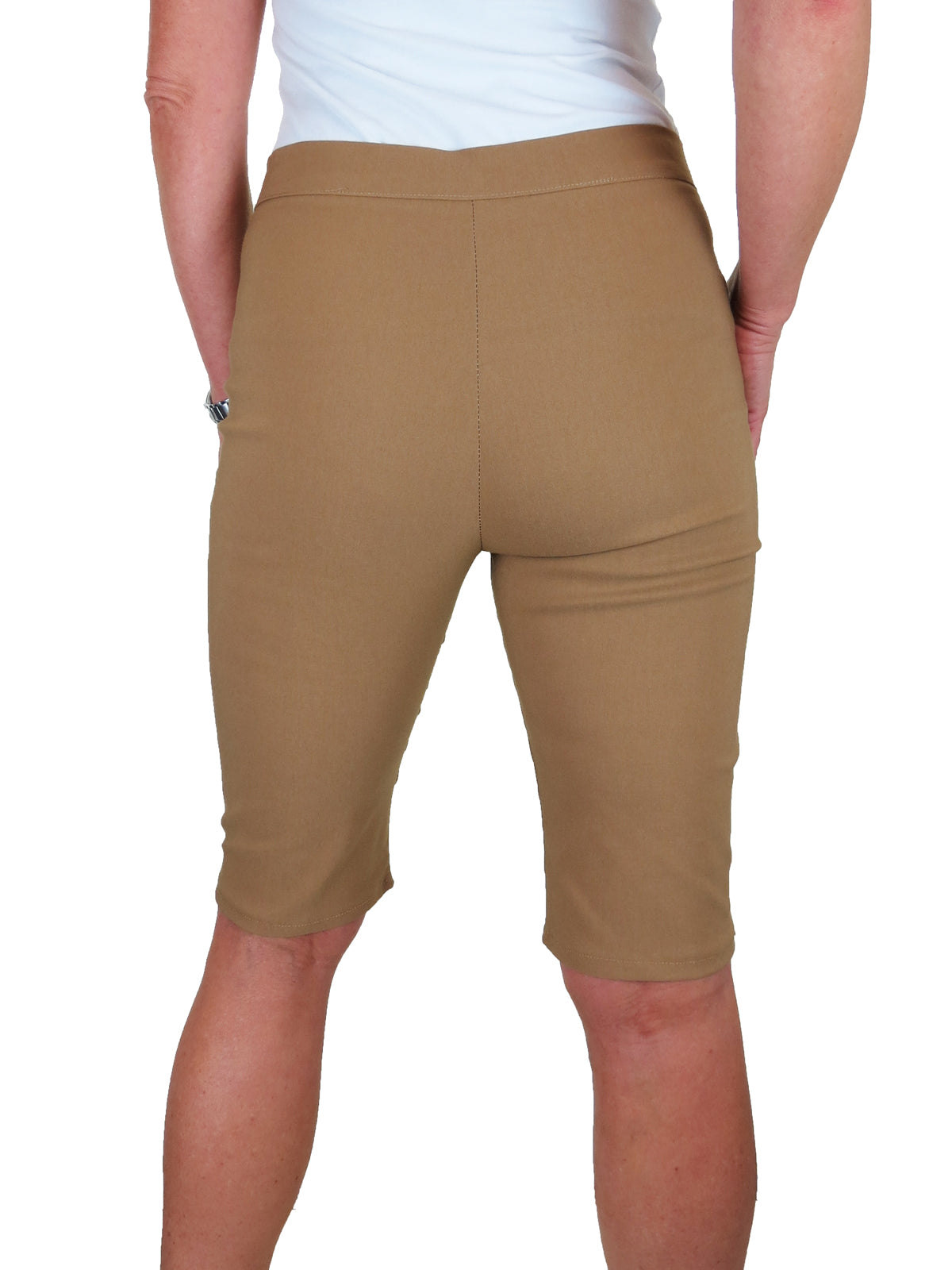Womens High Waist Skinny Stretch Pedal Pusher Style Summer Shorts Camel Beige