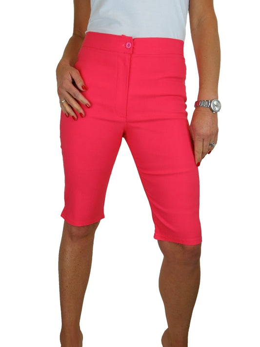 Womens High Waist Skinny Stretch Pedal Pusher Style Summer Shorts Coral