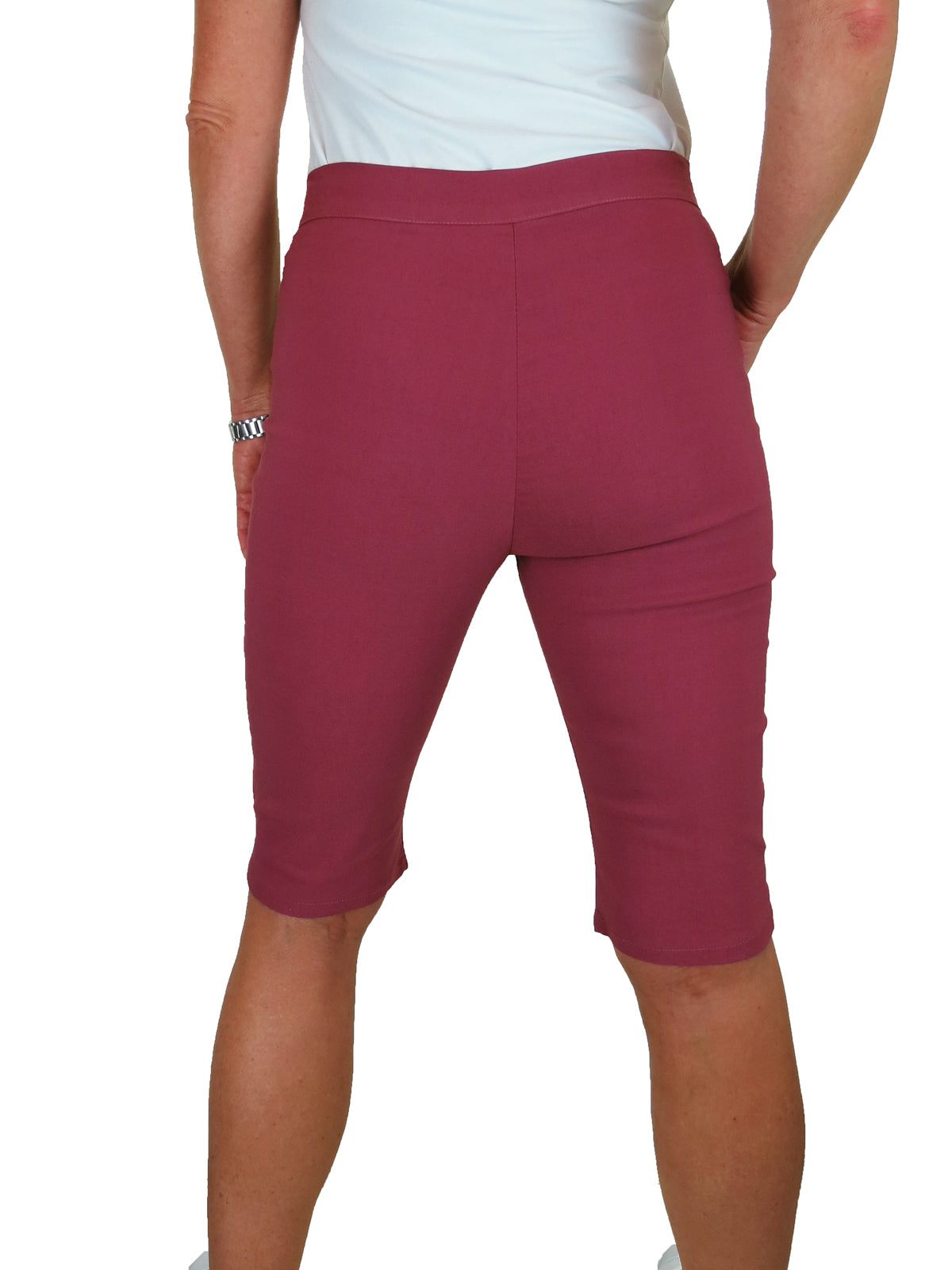 Womens High Waist Skinny Stretch Pedal Pusher Style Summer Shorts Deep Rose