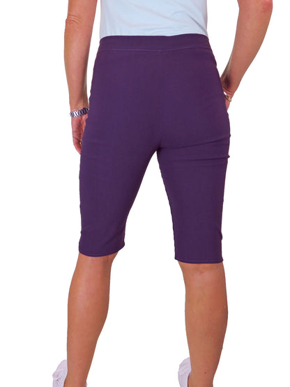 Womens High Waist Skinny Stretch Pedal Pusher Style Summer Shorts Aubergine Purple